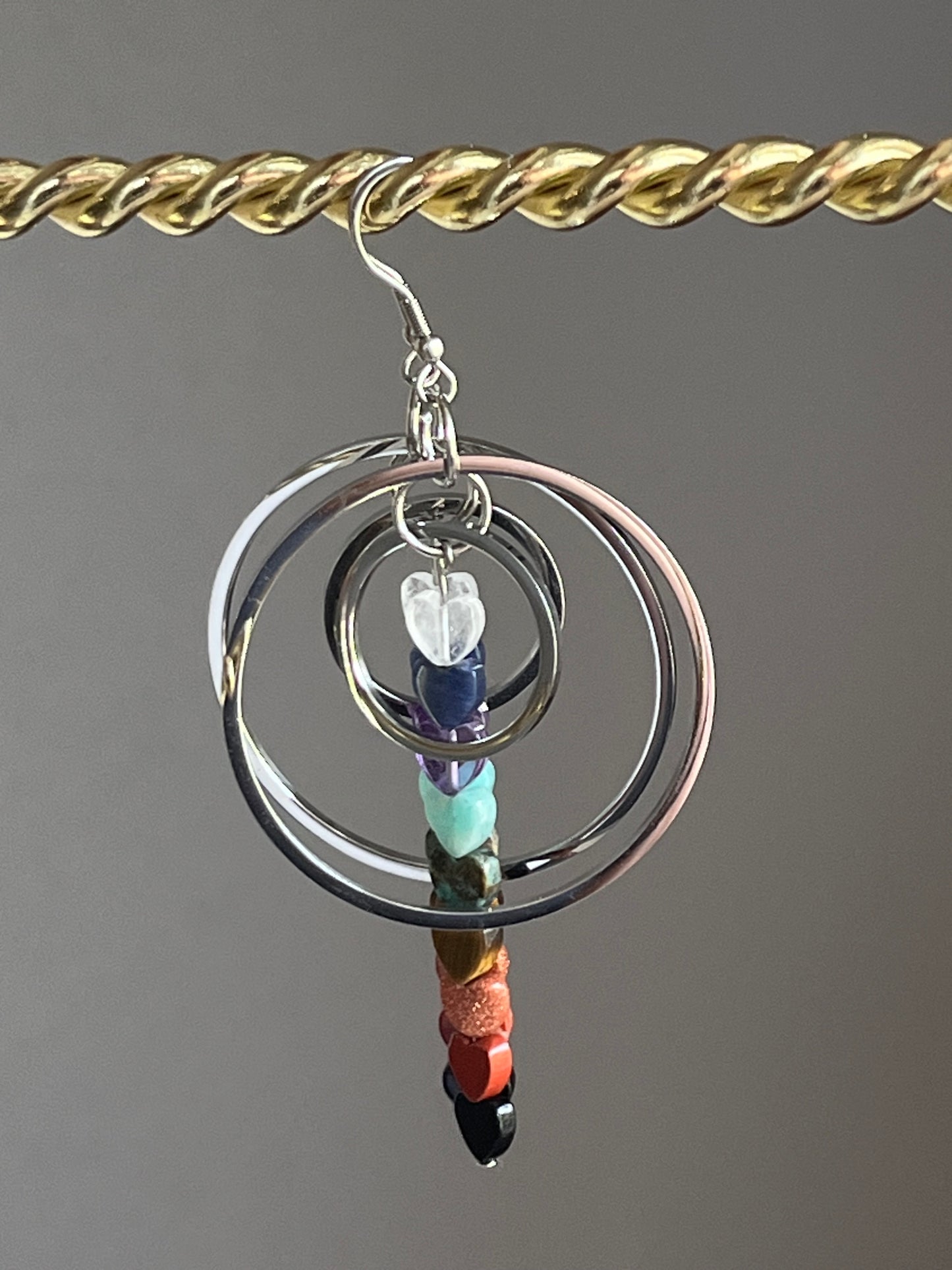 CHAKRA MINI HEART ORBIT HOOP-DANGLES | GEMSTONE CRYSTAL Earrings