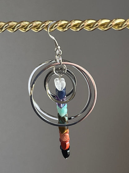 CHAKRA MINI HEART ORBIT HOOP-DANGLES | GEMSTONE CRYSTAL Earrings