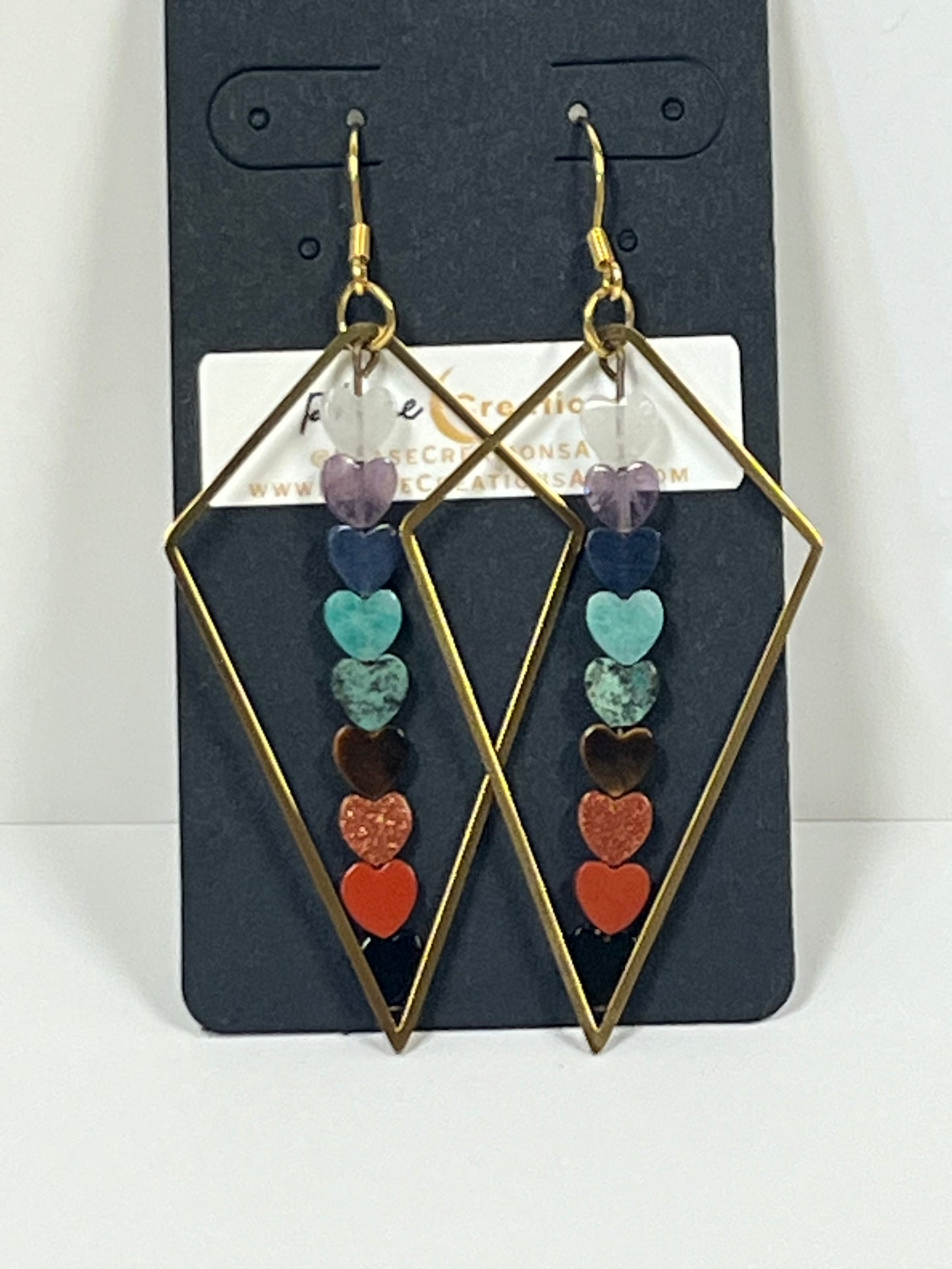 CHAKRA MINI HEART TRIANGLE-DANGLES (GP-SS) | GEMSTONE CRYSTAL Earrings
