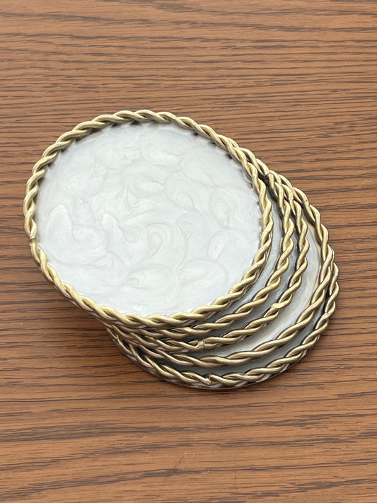 Round Gold + Pearl Colored Brass + Metal Candle Coaster | Single Peice