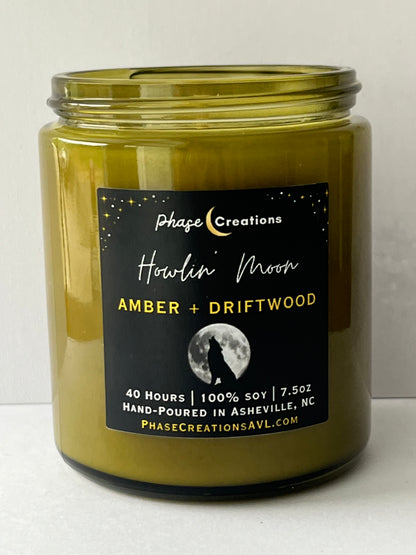 HOWLIN’ MOON ~ Amber + Driftwood | Hand-poured Premium Soy Candle