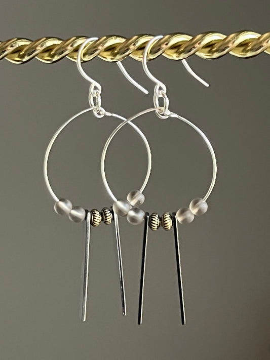 SMOKEY GLASS w/ RECTANGLES HOOP-DANGLE | GEMSTONE CRYSTAL Earrings