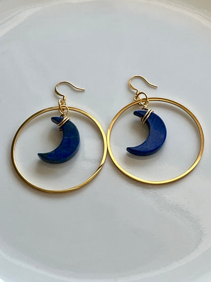 “HANG THE MOON” LAPIS LAZULI WIRE-WRAPPED CRESCENT MOONS | GEMSTONE CRYSTAL Earrings