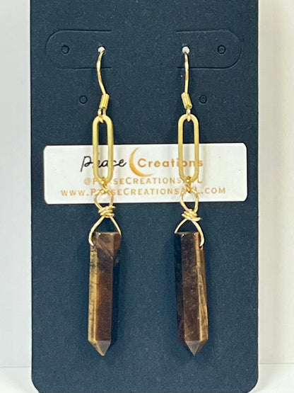 TIGER’S EYE SLIM DANGLES | GEMSTONE CRYSTAL Earrings