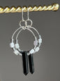 ONYZ HEX + HEMATITE HOOP-DANGLE | GEMSTONE CRYSTAL Earrings