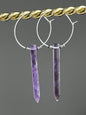 AMETHYST POINT w/ SILVER HEMATITE HOOPS | GEMSTONE CRYSTAL Earrings