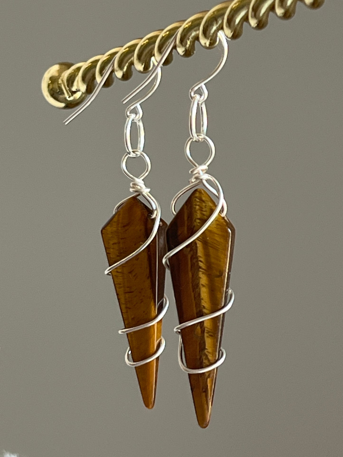 WIRE-WRAPPED TIGER’S EYE KITE | GEMSTONE CRYSTAL Earrings