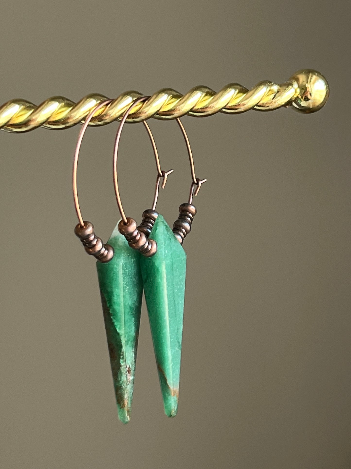 GREEN AVENTURINE KITE w/ COPPER ELEMENTS | GEMSTONE CRYSTAL Earrings