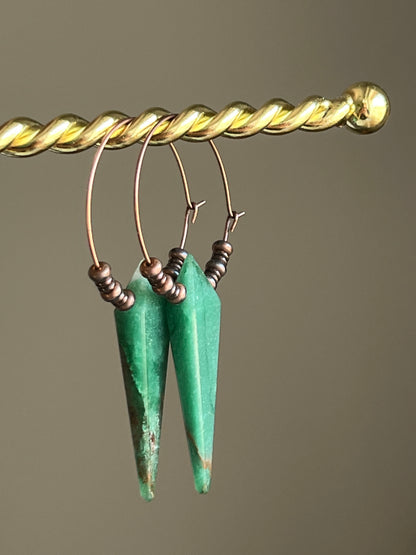 GREEN AVENTURINE KITE w/ COPPER ELEMENTS | GEMSTONE CRYSTAL Earrings