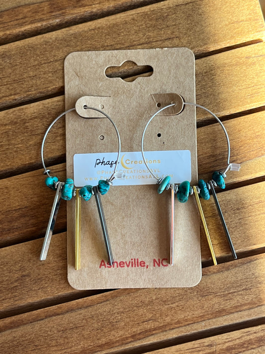 TURQUOISE, HEMATITE + SP/GP BRASS | GEMSTONE CRYSTAL Earrings