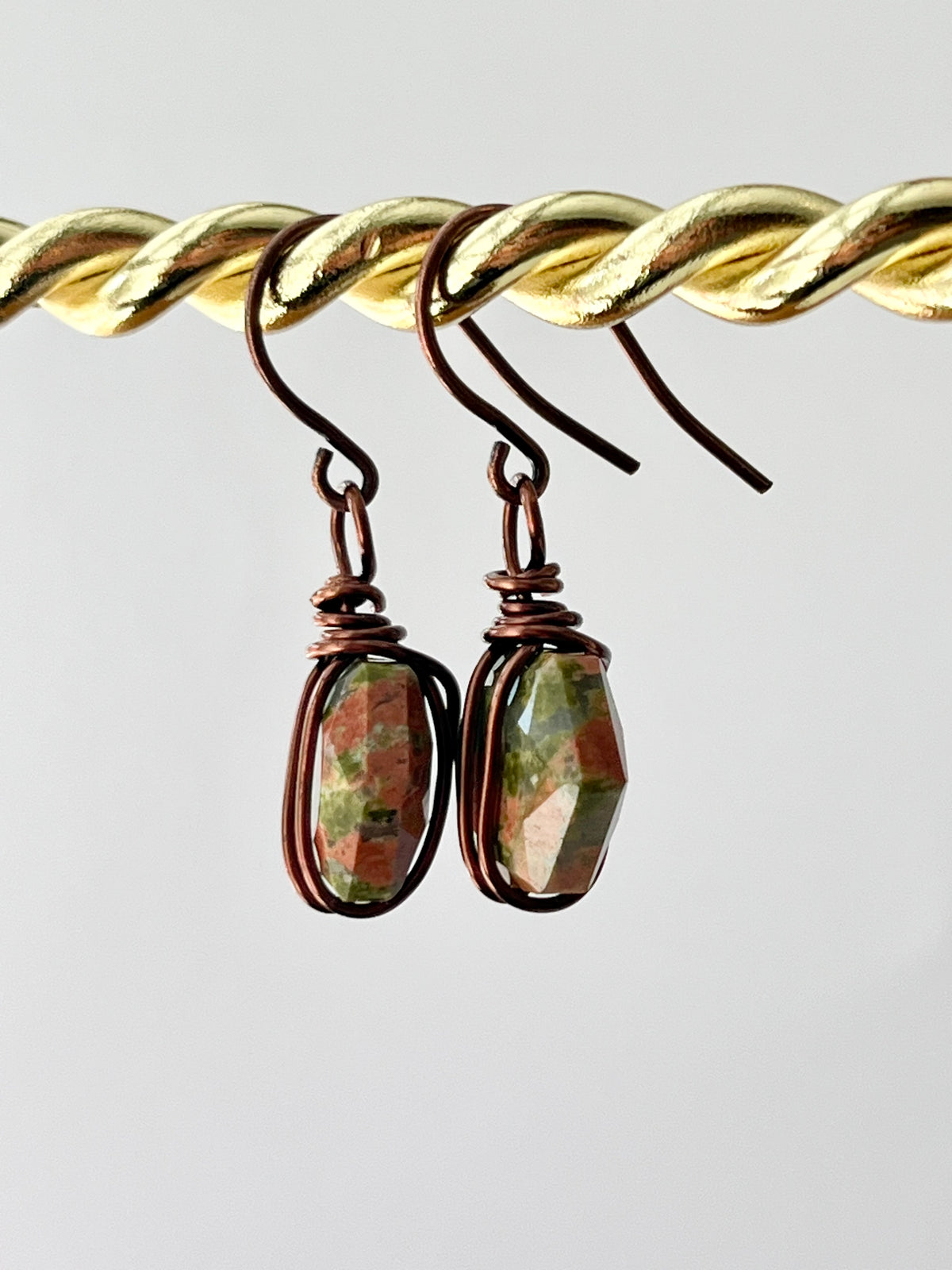 WIRE-WRAPPED UNAKITE DANGLES (ACP) | Gemstone Earrings