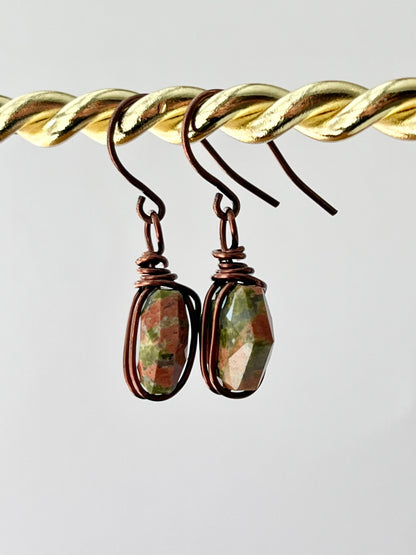 WIRE-WRAPPED UNAKITE DANGLES (ACP) | Gemstone Earrings