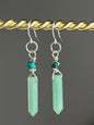 GREEN AVENTURINE HEX w/ TURQUOISE DANGLE | GEMSTONE CRYSTAL Earrings