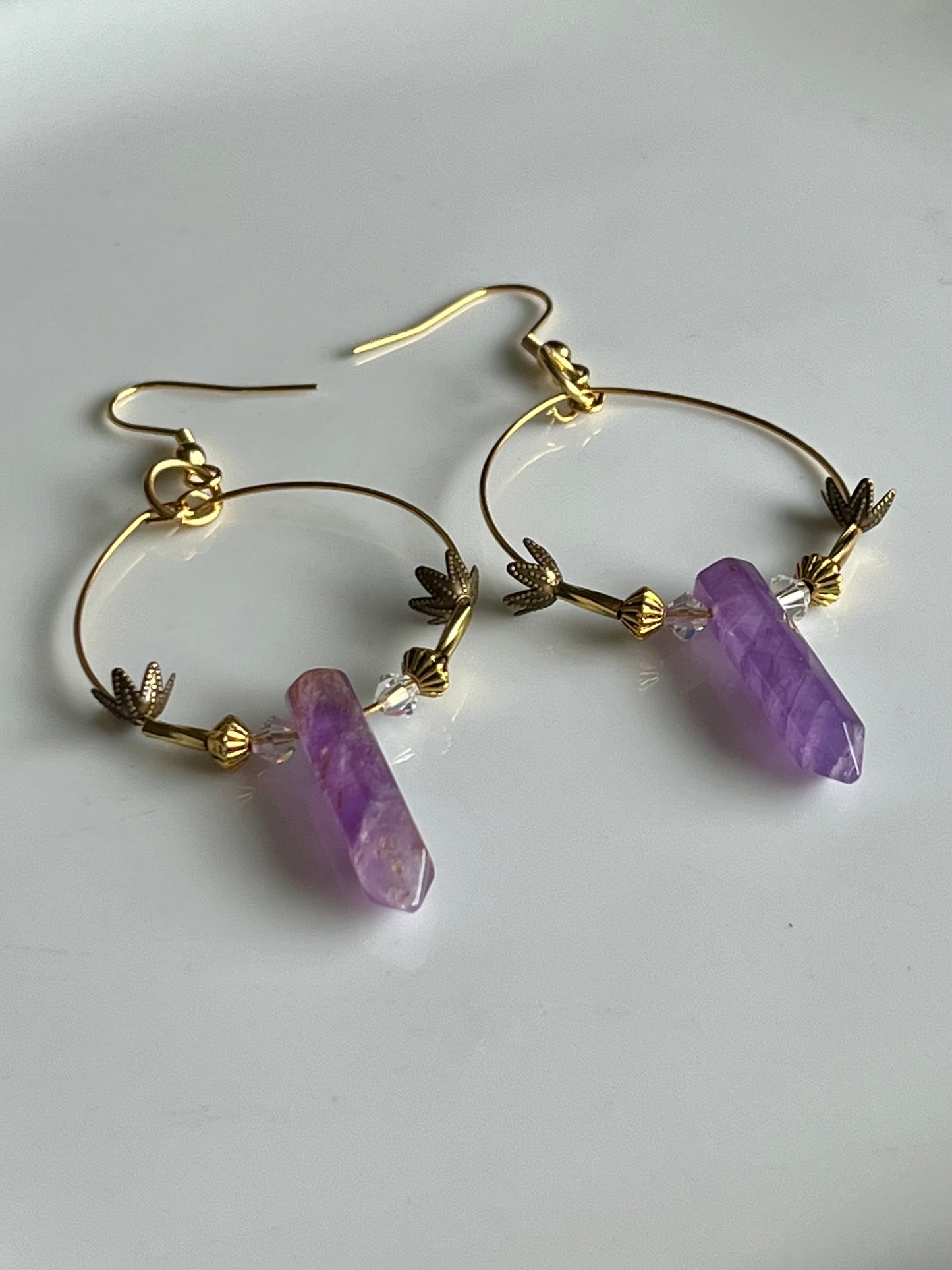 AMETHYST HEX w/ FLARE | GEMSTONE CRYSTAL Earrings