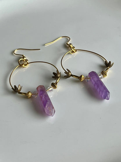 AMETHYST HEX w/ FLARE | GEMSTONE CRYSTAL Earrings