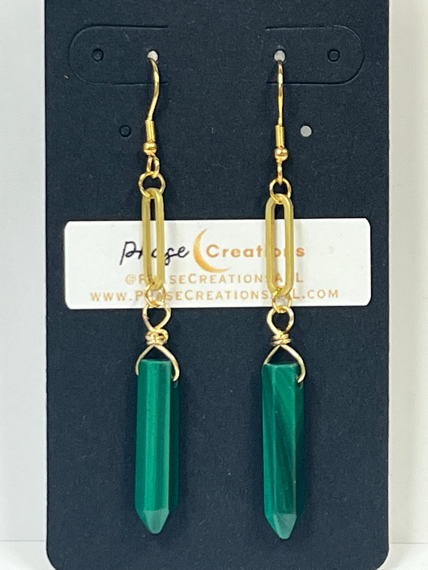 MALACHITE SLIM DANGLES | GEMSTONE CRYSTAL Earrings