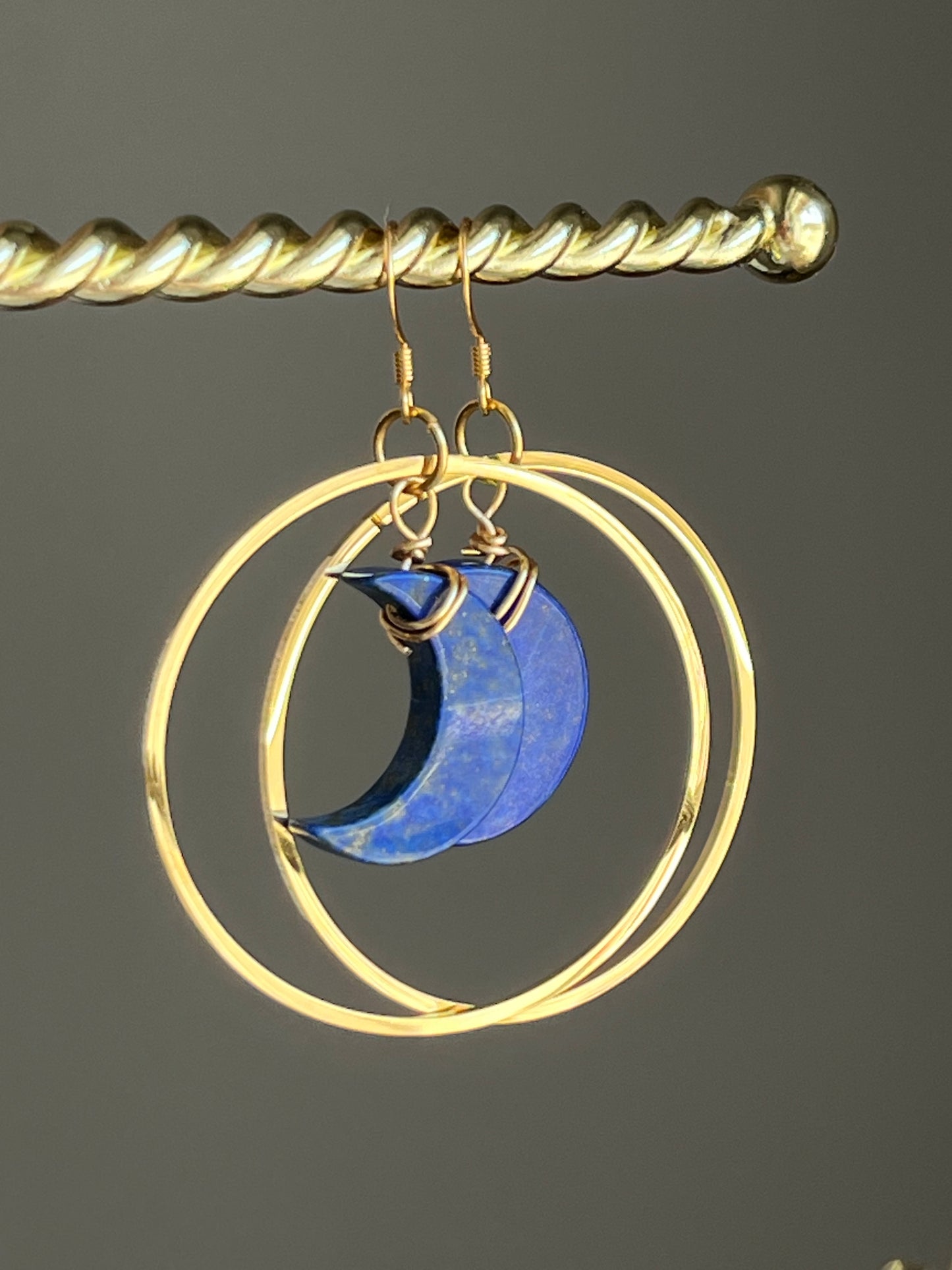 “HANG THE MOON” LAPIS LAZULI WIRE-WRAPPED CRESCENT MOONS | GEMSTONE CRYSTAL Earrings