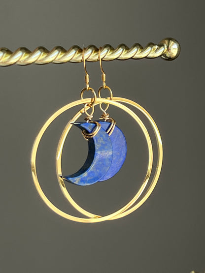 “HANG THE MOON” LAPIS LAZULI WIRE-WRAPPED CRESCENT MOONS | GEMSTONE CRYSTAL Earrings