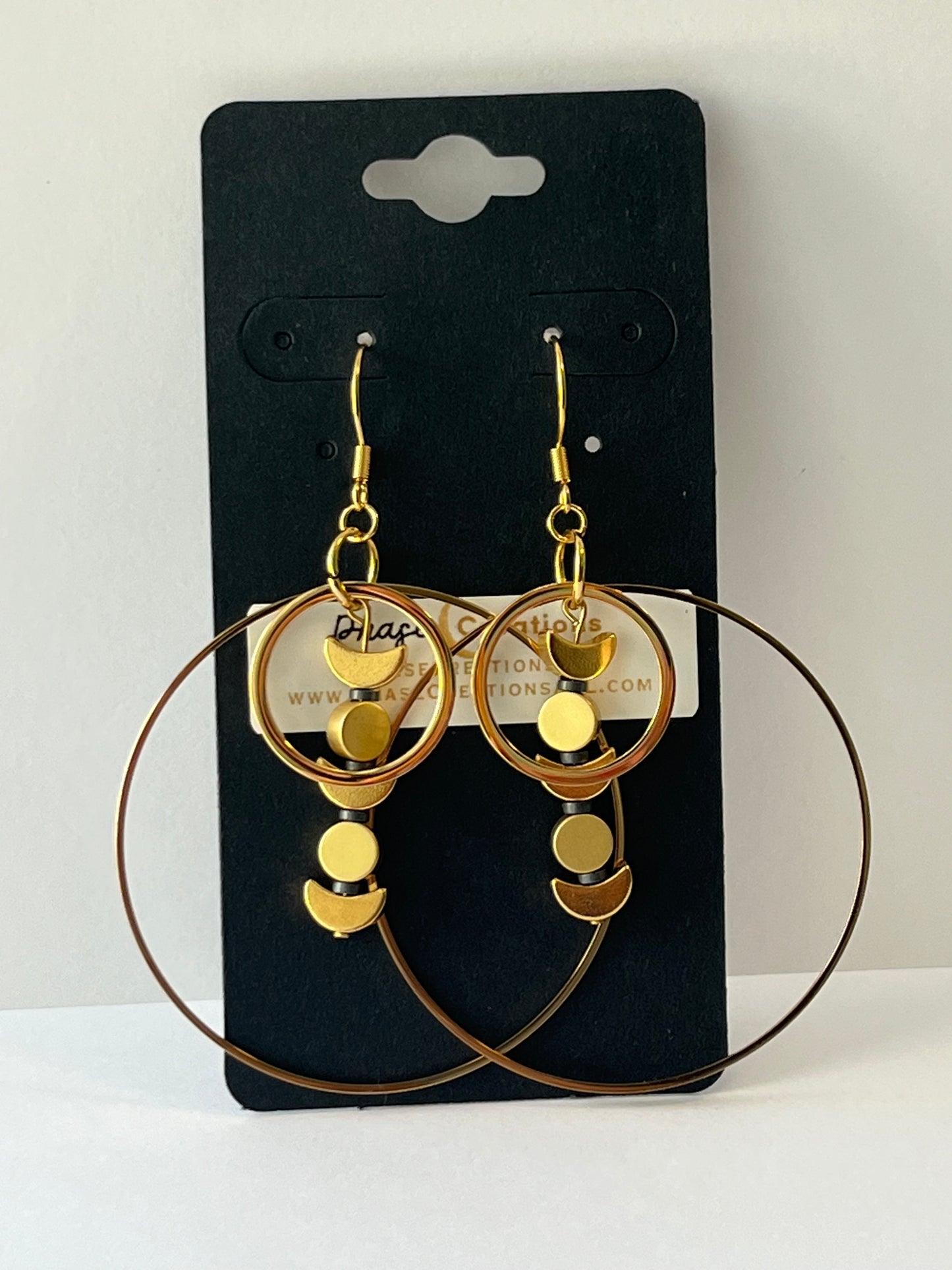 GOLD + BRASS MOON ORBIT HOOP-DANGLES (SS) | Earrings