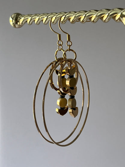 GOLD + BRASS MOON ORBIT HOOP-DANGLES (SS) | Earrings