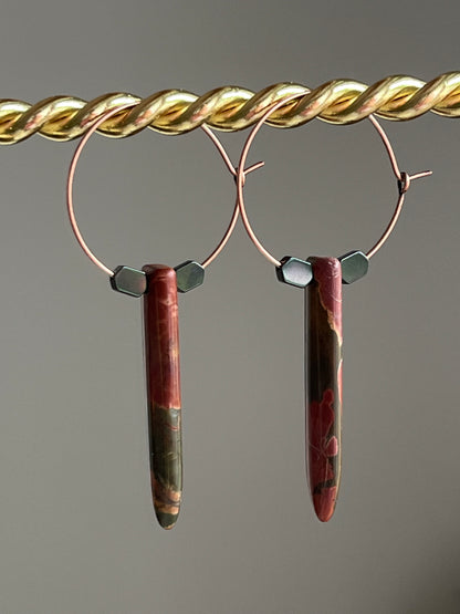 CHERRY JASPER PUFF HOOP | GEMSTONE CRYSTAL Earrings