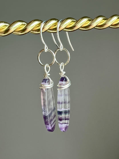 FLUORITE OVAL w/ WIRE WRAP | GEMSTONE CRYSTAL Earrings