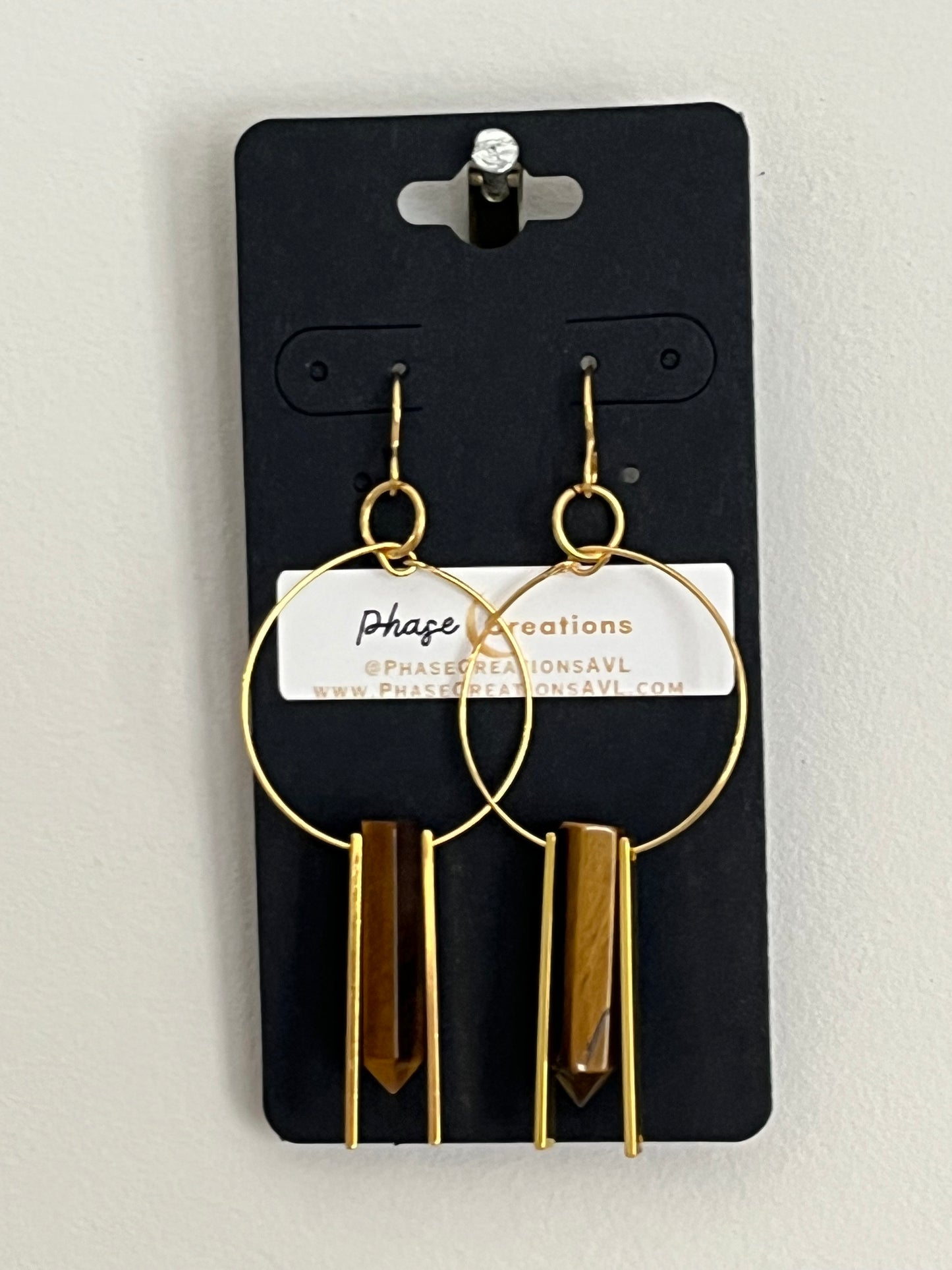TIGER’S EYE HEX w/ GP RECTANGLES + BEADS | GEMSTONE CRYSTAL Earrings