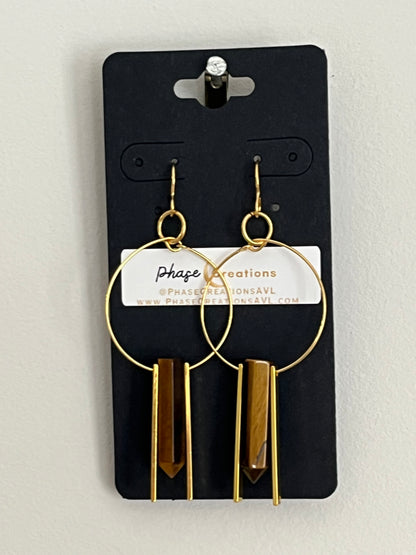 TIGER’S EYE HEX w/ GP RECTANGLES + BEADS | GEMSTONE CRYSTAL Earrings