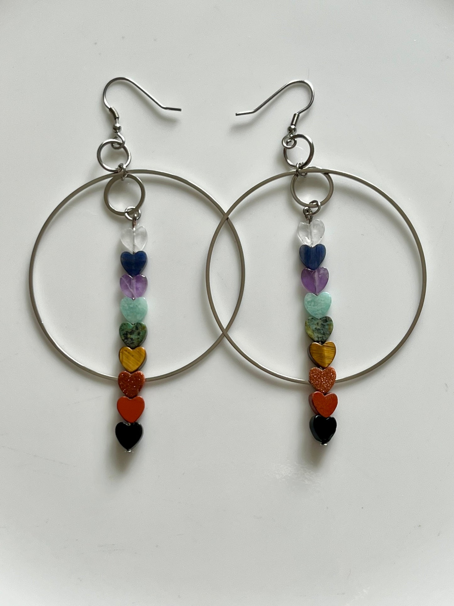 CHAKRA MINI HEART HOOP-DANGLES | GEMSTONE CRYSTAL Earrings