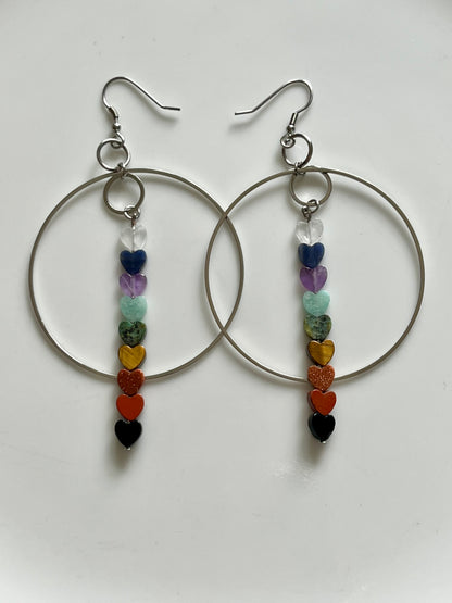 CHAKRA MINI HEART HOOP-DANGLES | GEMSTONE CRYSTAL Earrings