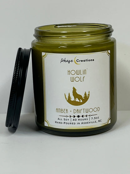 HOWLIN’ WOLF ~ Amber + Driftwood | 40 Hour ~ Hand-poured premium Soy Candle