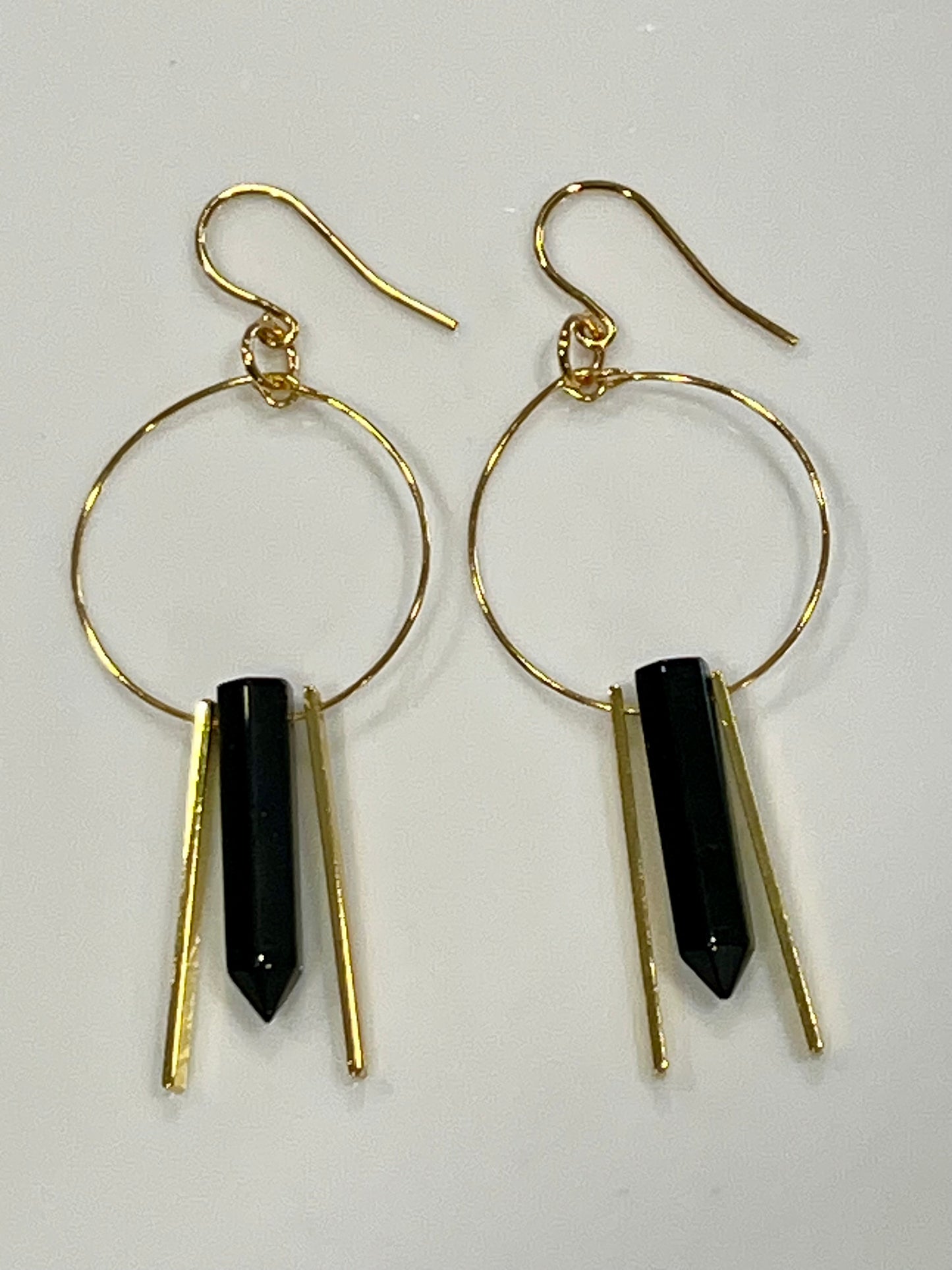 ONYZ HEX + RECTANGLE SLIMS HOOP DANGLES | GEMSTONE CRYSTAL Earrings