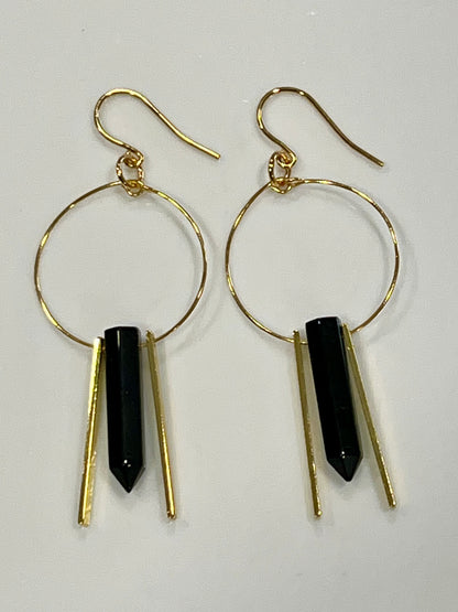ONYZ HEX + RECTANGLE SLIMS HOOP DANGLES | GEMSTONE CRYSTAL Earrings