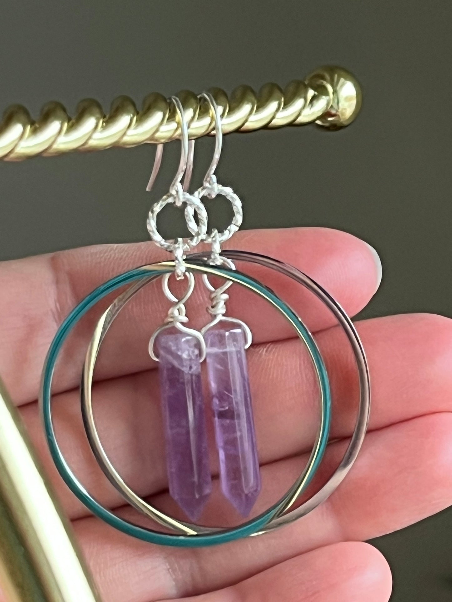 AMETHYST HEX HOOP DANGLES | GEMSTONE CRYSTAL Earrings