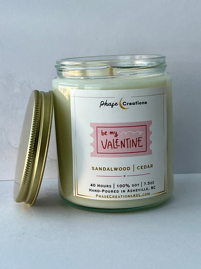 Valentine’s Candle | BE MY VALENTINE ~ Sandalwood + Cedar | Hand-poured Premium Soy Candle