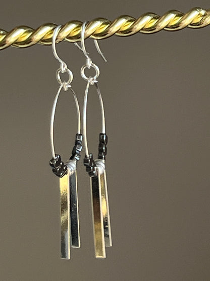 HEMATITE HEARTS w/ METAL RECTANGLES | GEMSTONE CRYSTAL Earrings