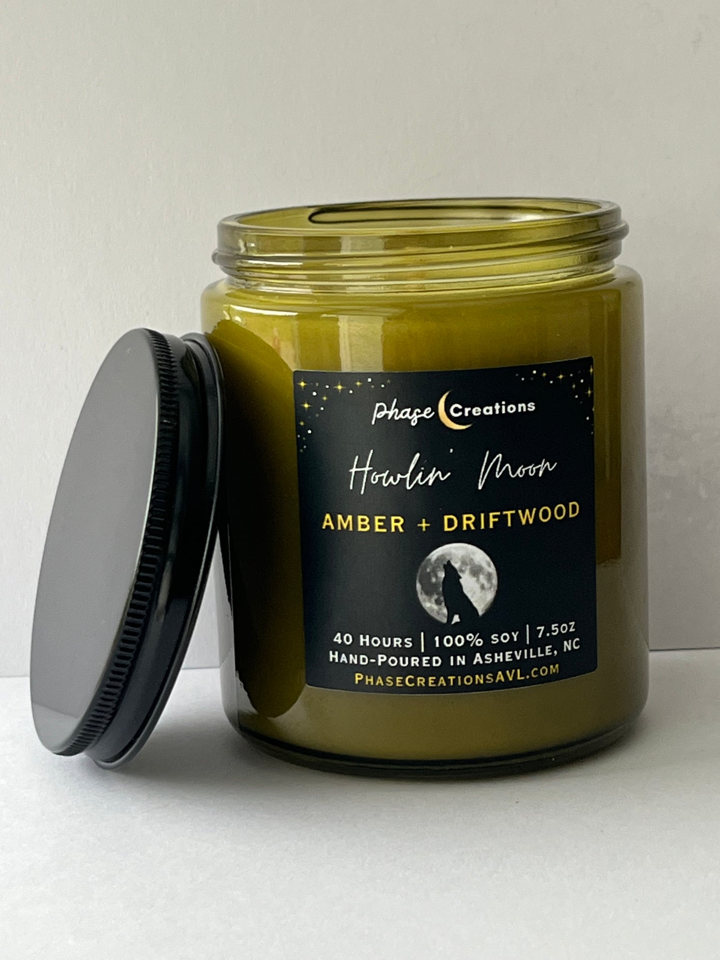 HOWLIN’ MOON ~ Amber + Driftwood | Hand-poured Premium Soy Candle