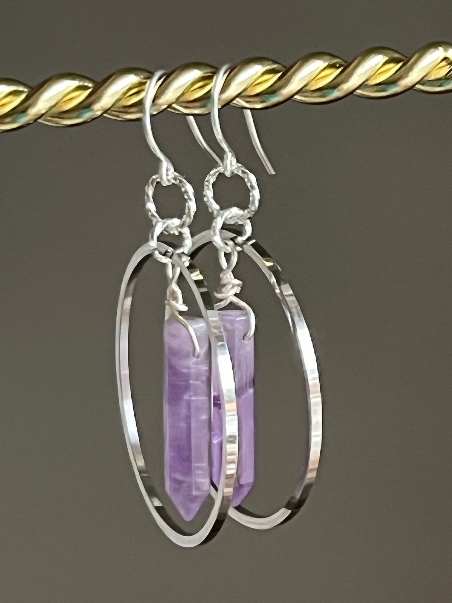 AMETHYST HEX HOOP DANGLES | GEMSTONE CRYSTAL Earrings