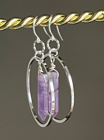 AMETHYST HEX HOOP DANGLES | GEMSTONE CRYSTAL Earrings