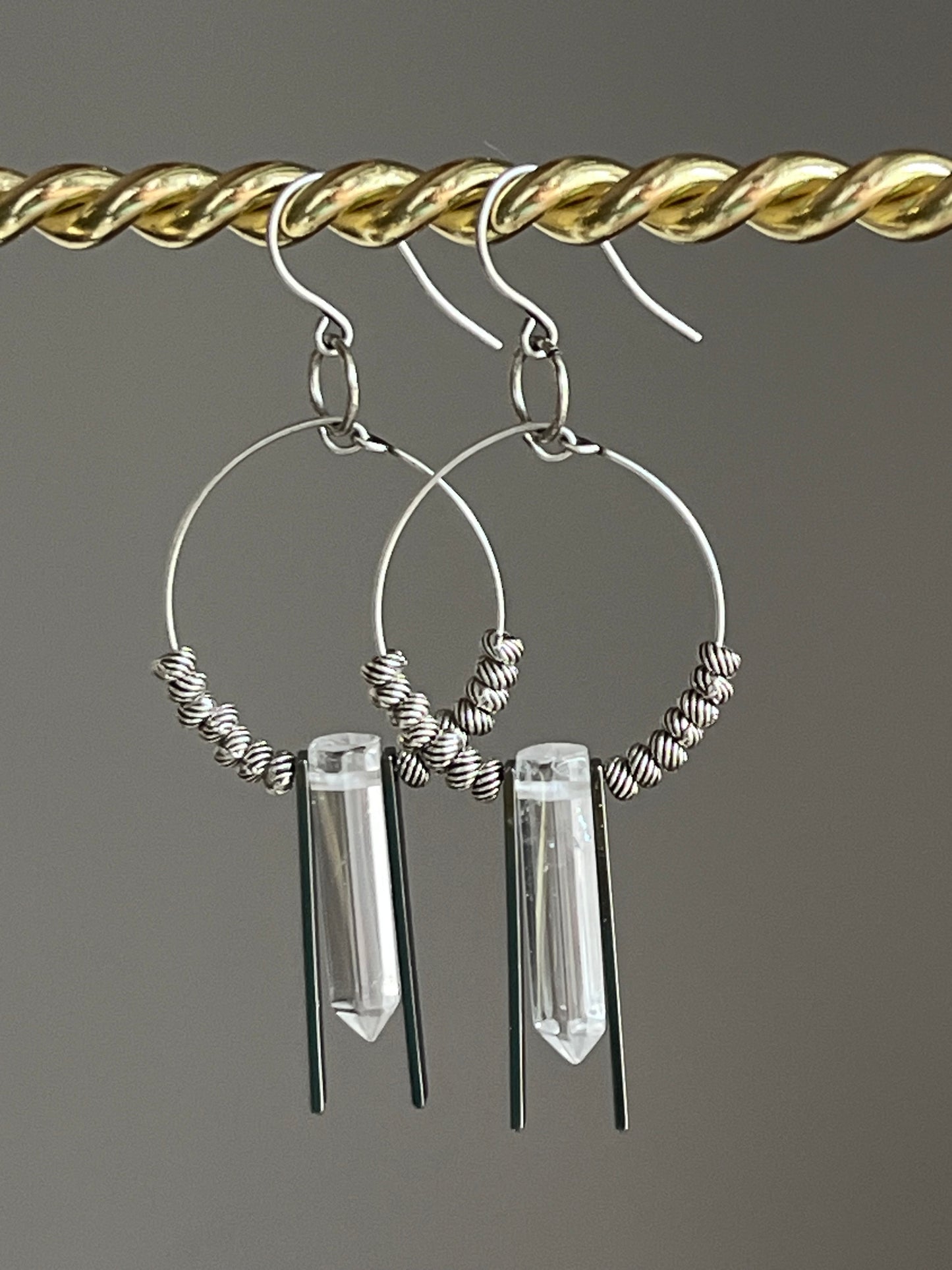 CLEAR QUARTZ HEX w/ SP RECTANGLES + BEADS | GEMSTONE CRYSTAL Earrings
