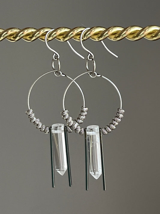 CLEAR QUARTZ HEX w/ SP RECTANGLES + BEADS | GEMSTONE CRYSTAL Earrings