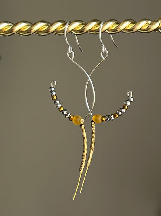 SILVER + GOLD HEMATITE MARQUISE DANGLE | Earrings