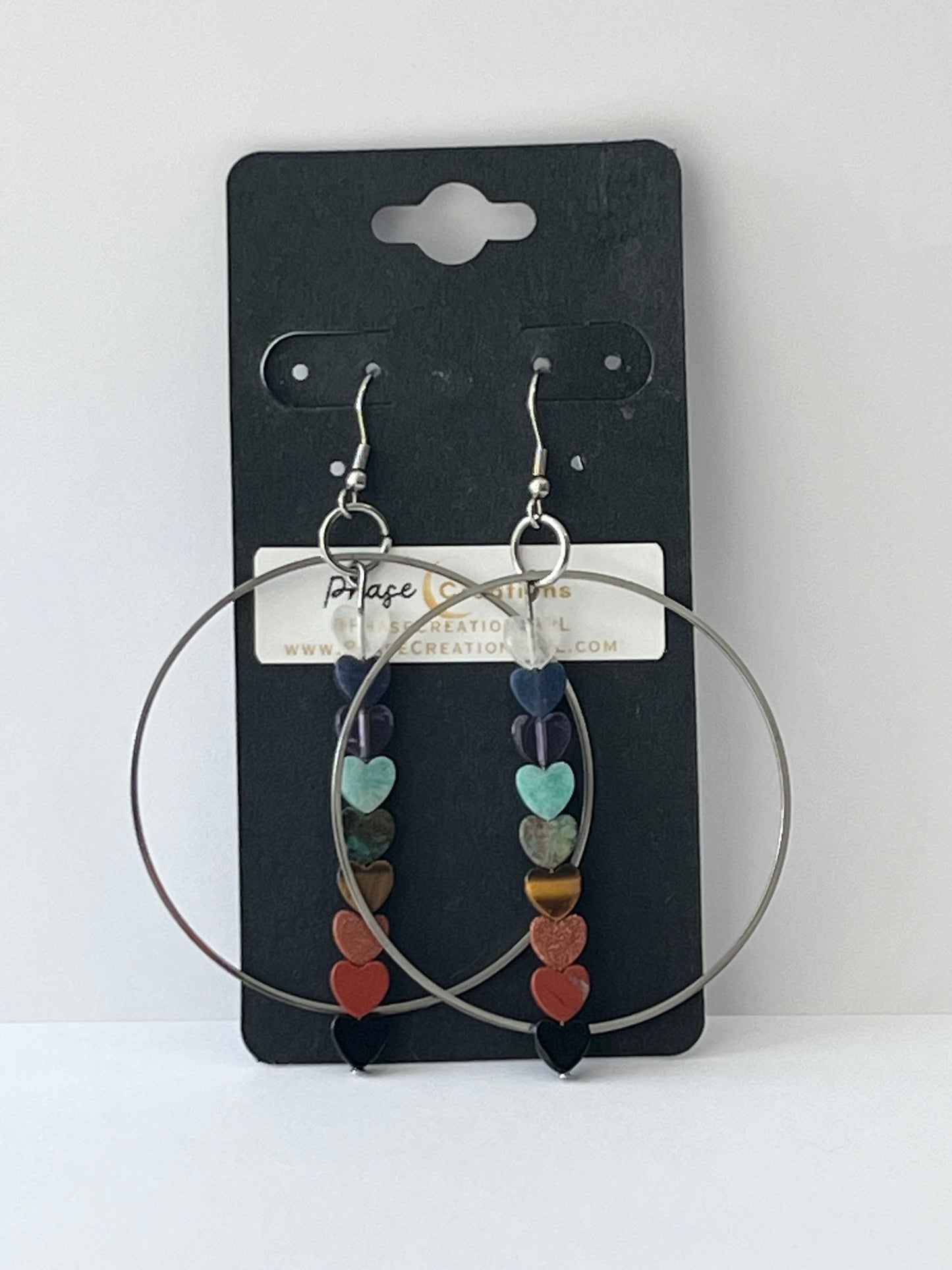 CHAKRA MINI HEART HOOP-DANGLES (SS) | GEMSTONE CRYSTAL Earrings