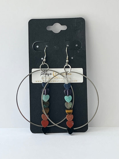 CHAKRA MINI HEART HOOP-DANGLES (SS) | GEMSTONE CRYSTAL Earrings