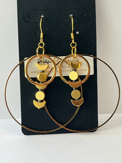 GOLD + BRASS MOON ORBIT HOOP-DANGLES (SS) | Earrings