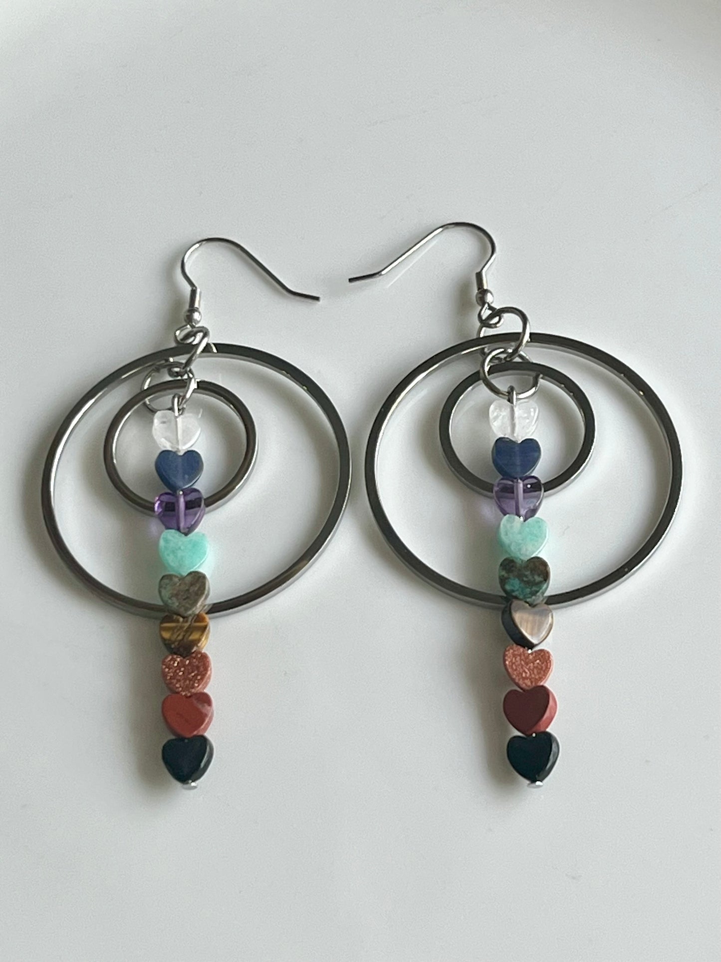 CHAKRA MINI HEART ORBIT HOOP-DANGLES | GEMSTONE CRYSTAL Earrings