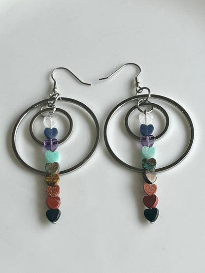 CHAKRA MINI HEART ORBIT HOOP-DANGLES | GEMSTONE CRYSTAL Earrings