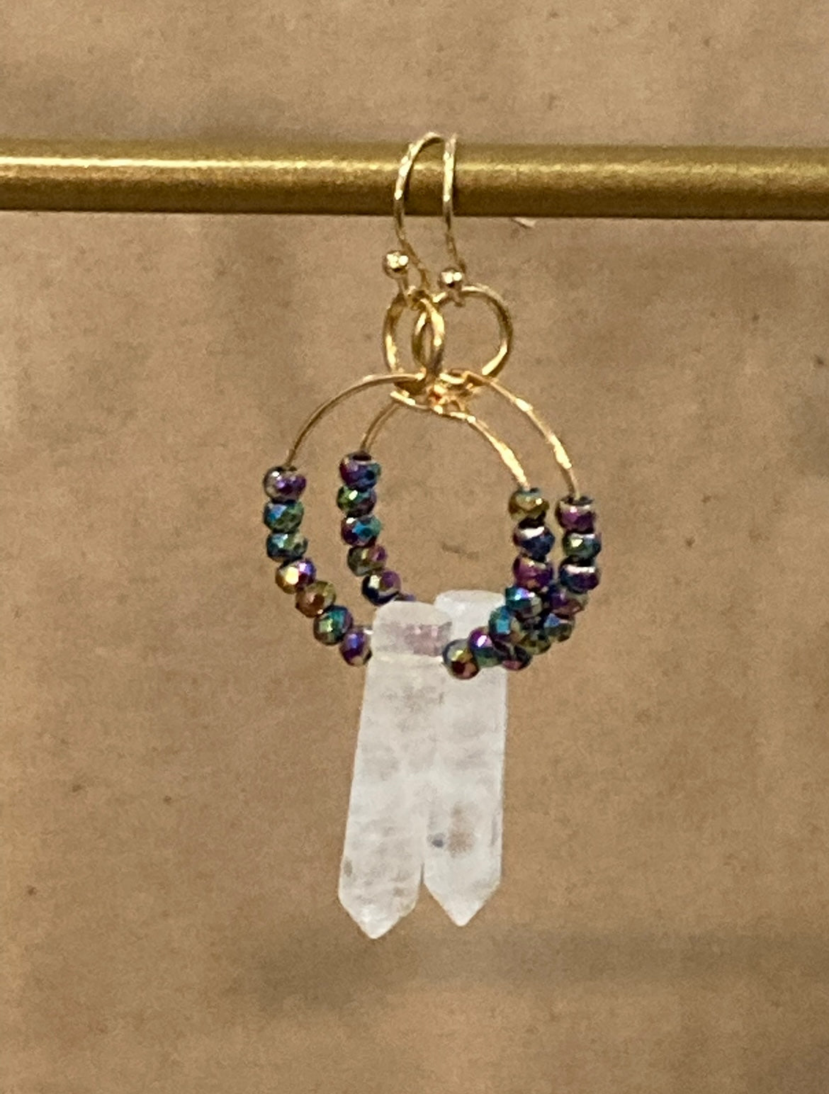 RAINBOW HEMATITE + CLEAR QUARTZ HEX | GEMSTONE CRYSTAL Earrings