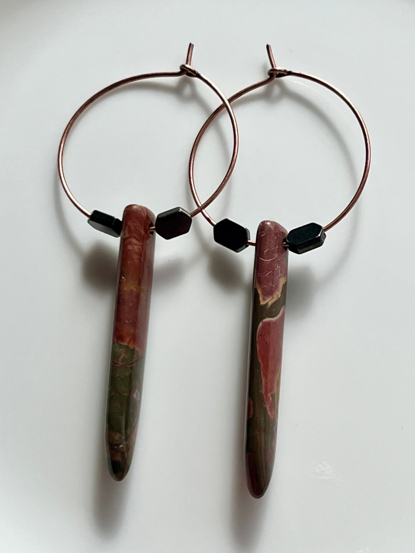 CHERRY JASPER PUFF HOOP | GEMSTONE CRYSTAL Earrings