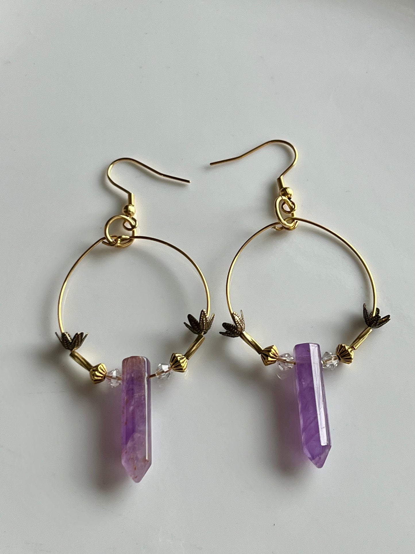AMETHYST HEX w/ FLARE | GEMSTONE CRYSTAL Earrings